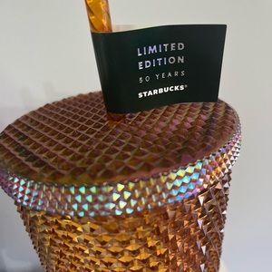 Starbucks Limited Edition 2021 50th Anniversary Honeycomb Gold Studded Cold Cup